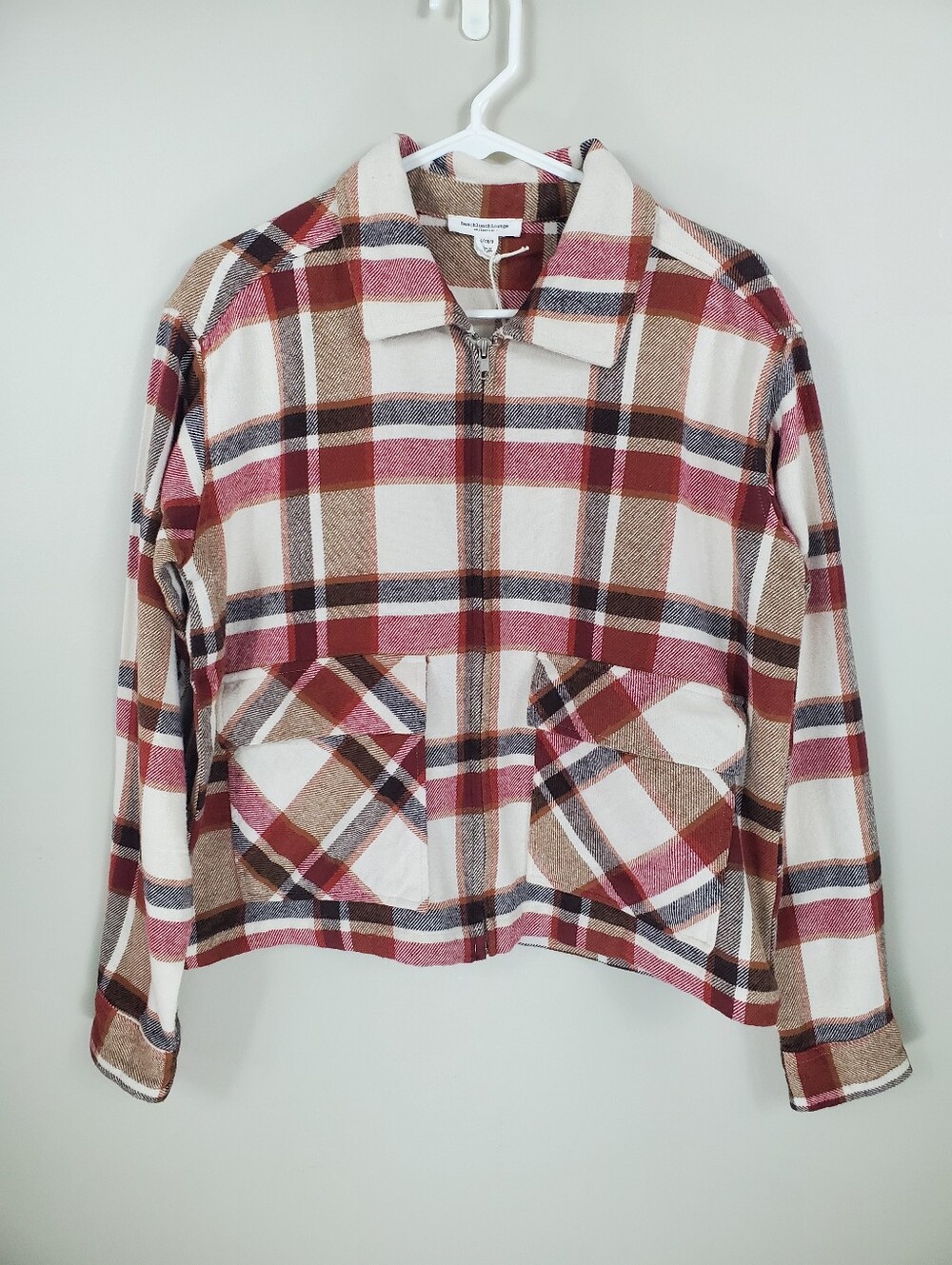 NWT Beachlunchlounge Size S Plaid Zip Up Brickyard Erika Shacket Jacket
